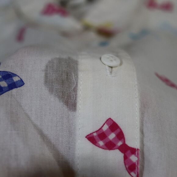 E.B. eccobay Vintage White Colorful Bow Print Button Down Shirt Large - Picture 10 of 16